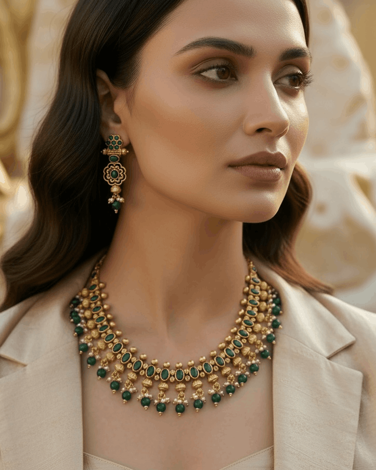 Vasudha Emerald Temple Necklace