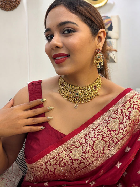 Hariyali Temple Choker Trio