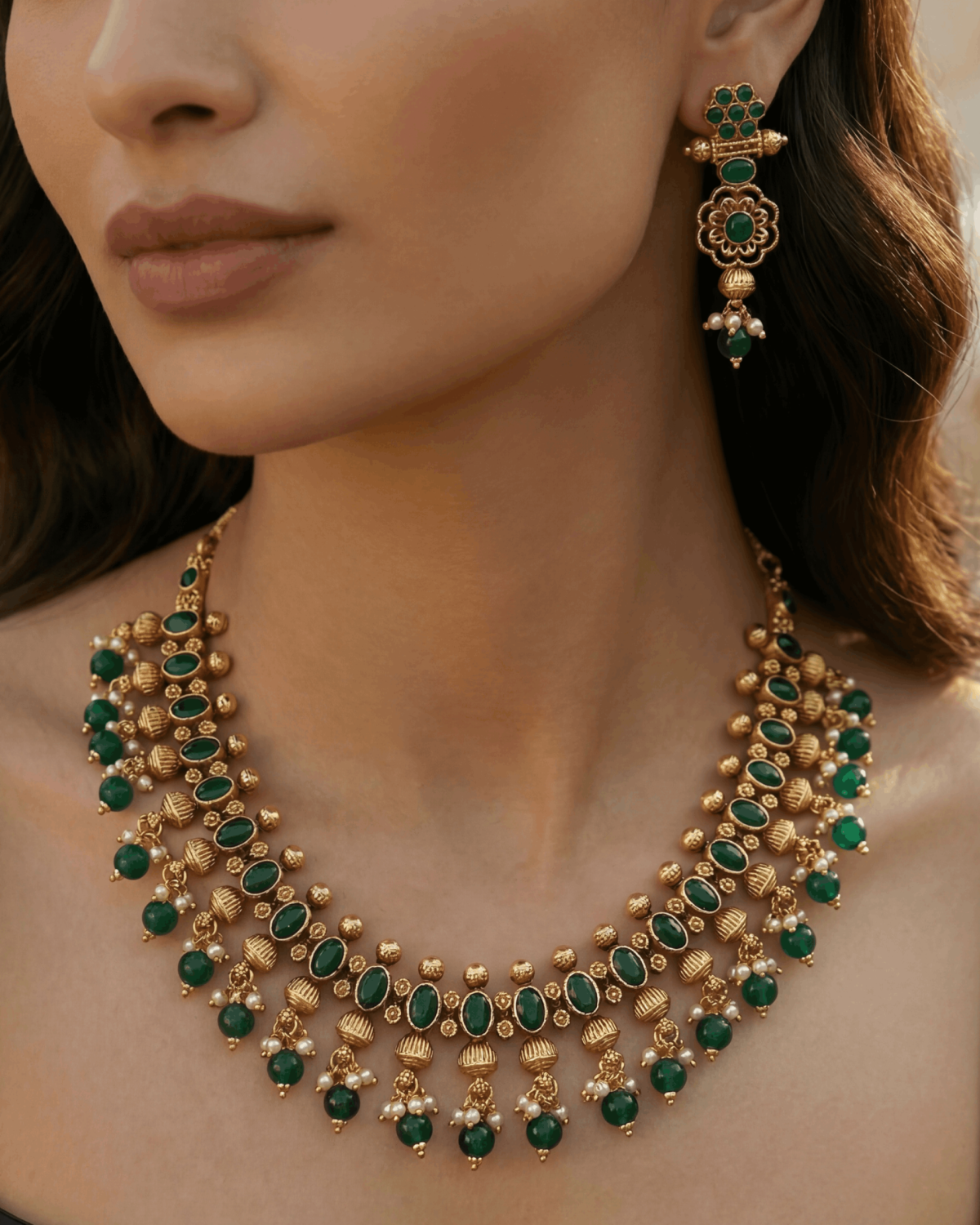 Vasudha Emerald Temple Necklace