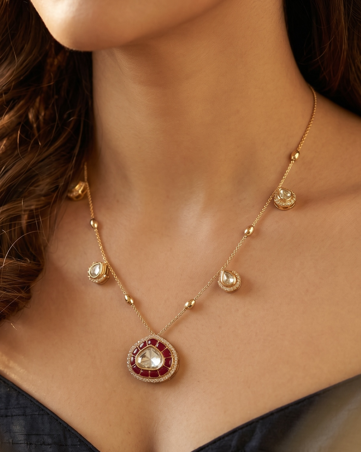 Dew Drop Kundan Pendant Set