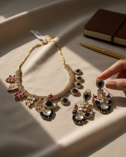 Mayur Bagh Necklace - Blue & Red