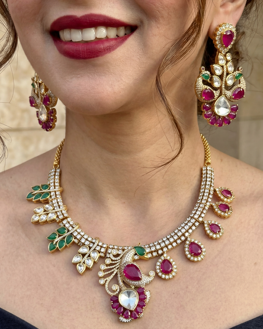 Mayur Bagh Necklace - Red & Green