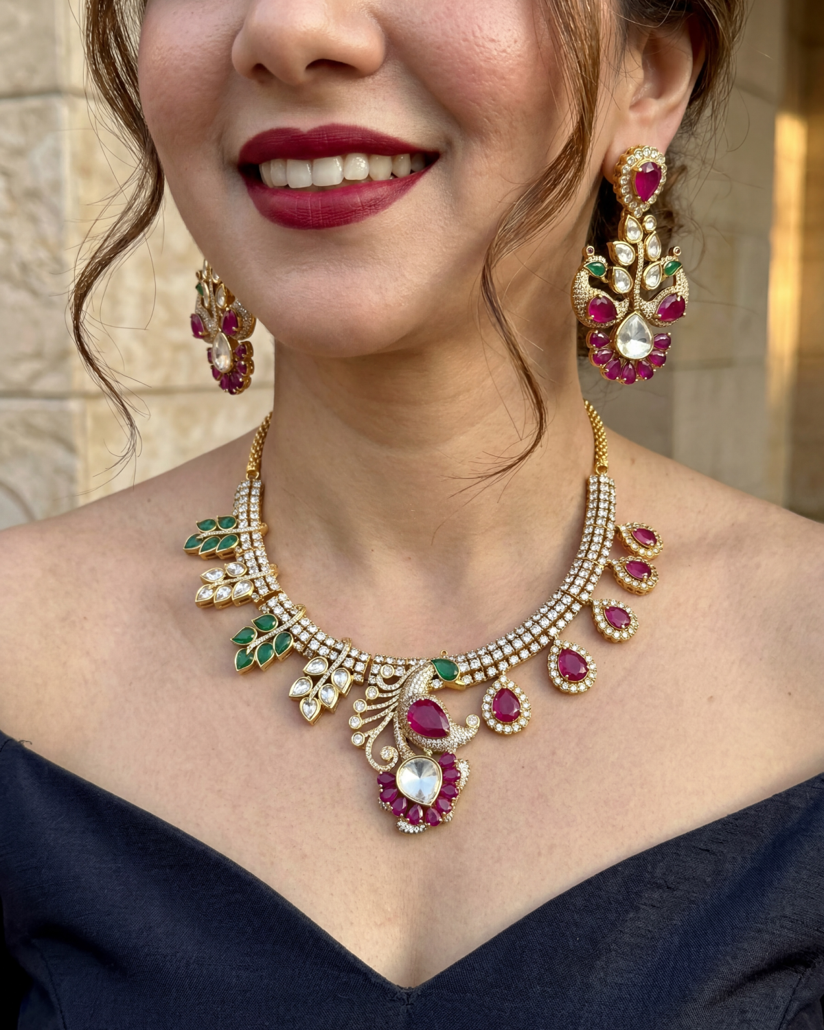 Mayur Bagh Necklace - Red & Green