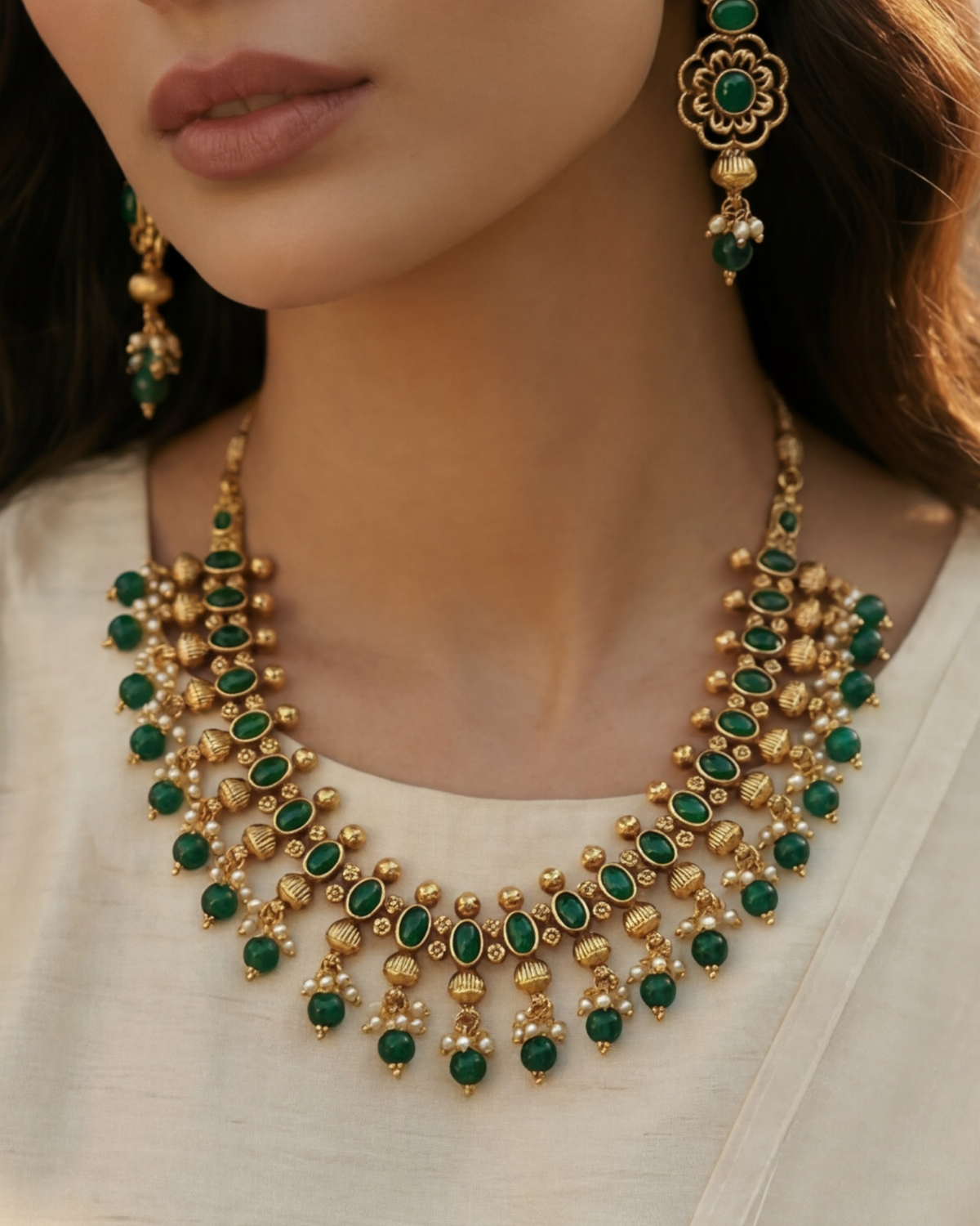 Vasudha Emerald Temple Necklace