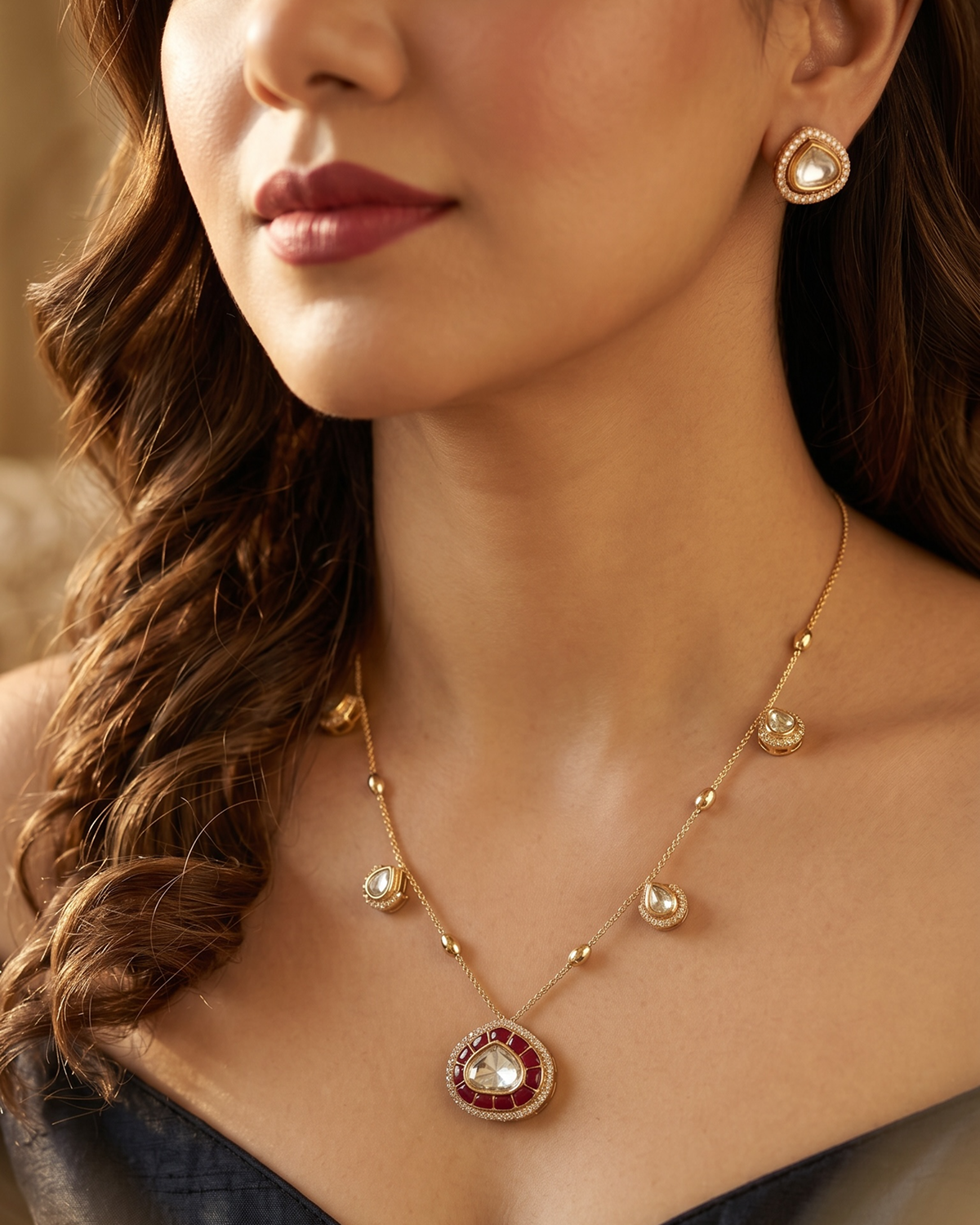 Dew Drop Kundan Pendant Set