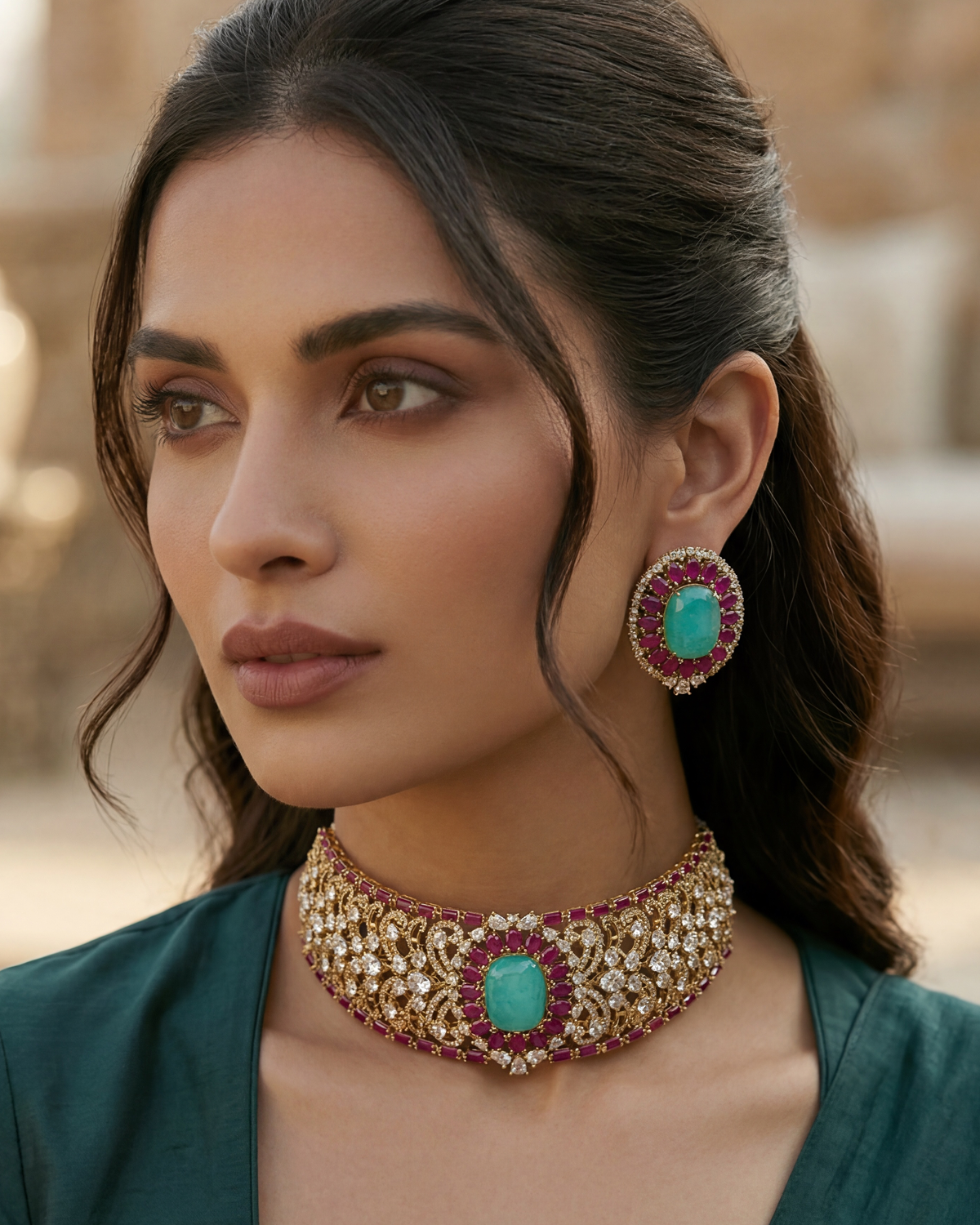 Ameera Emerald Regal Choker Set