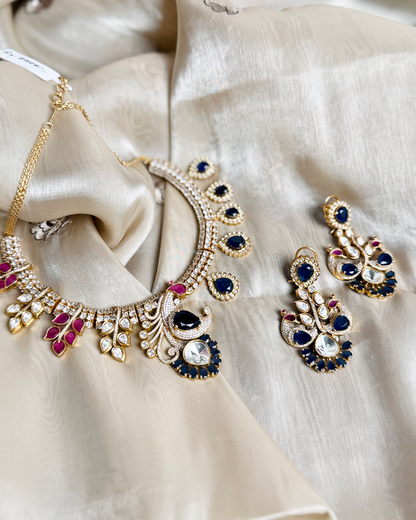 Mayur Bagh Necklace - Blue & Red