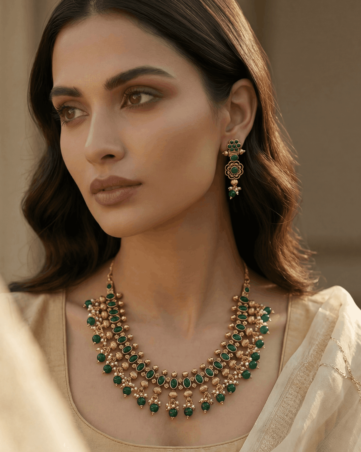 Vasudha Emerald Temple Necklace
