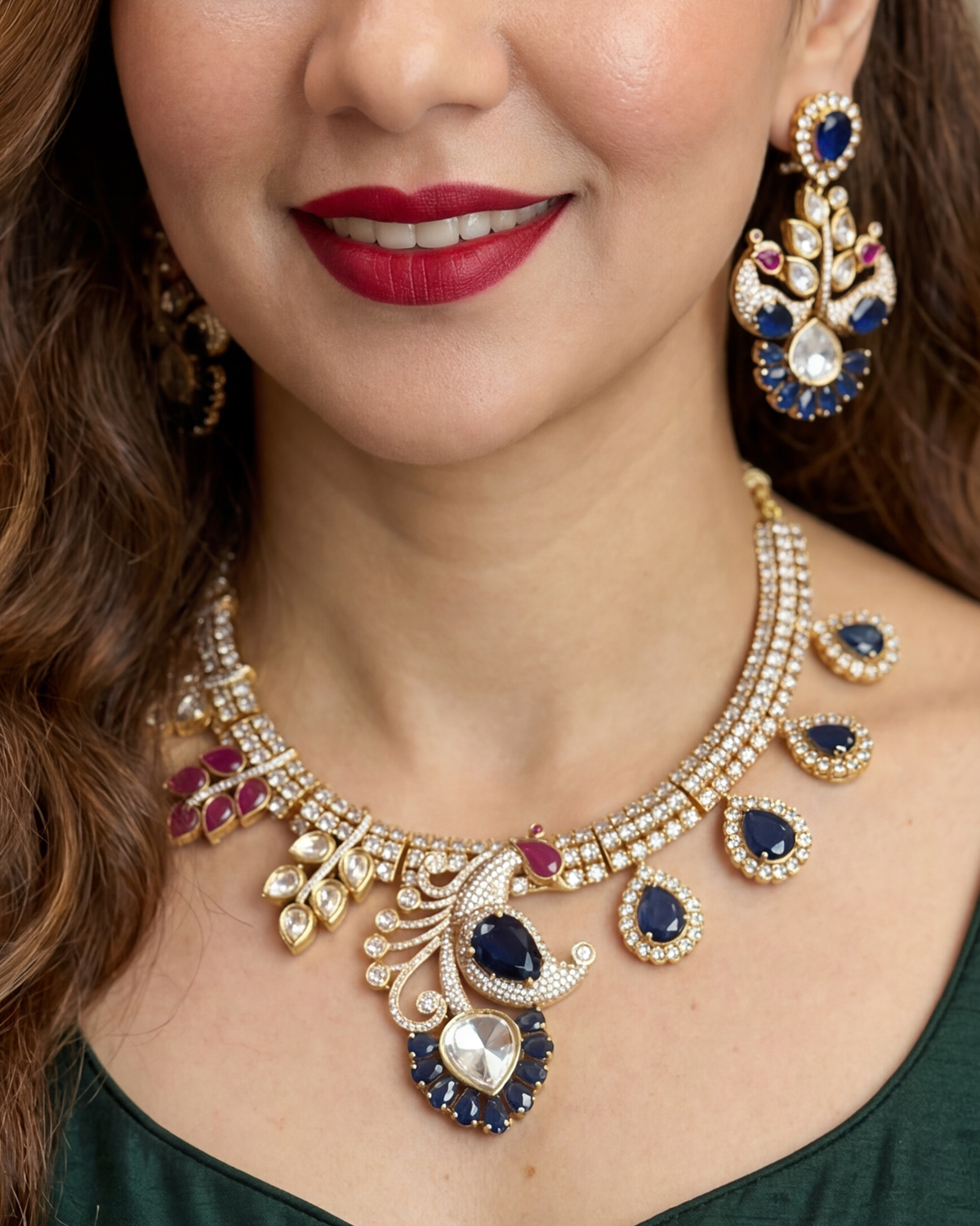 Mayur Bagh Necklace - Blue & Red