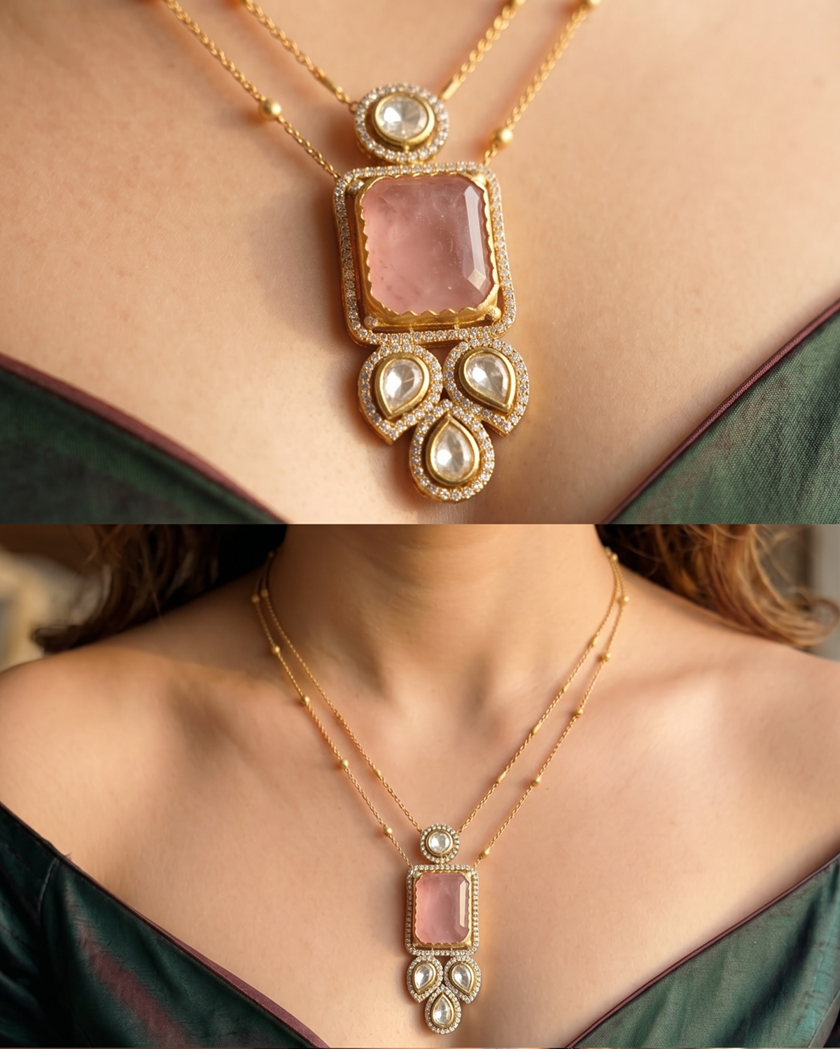 Rosy Kundan Pendant Set