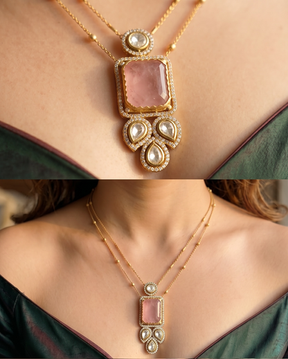 Rosy Kundan Pendant Set