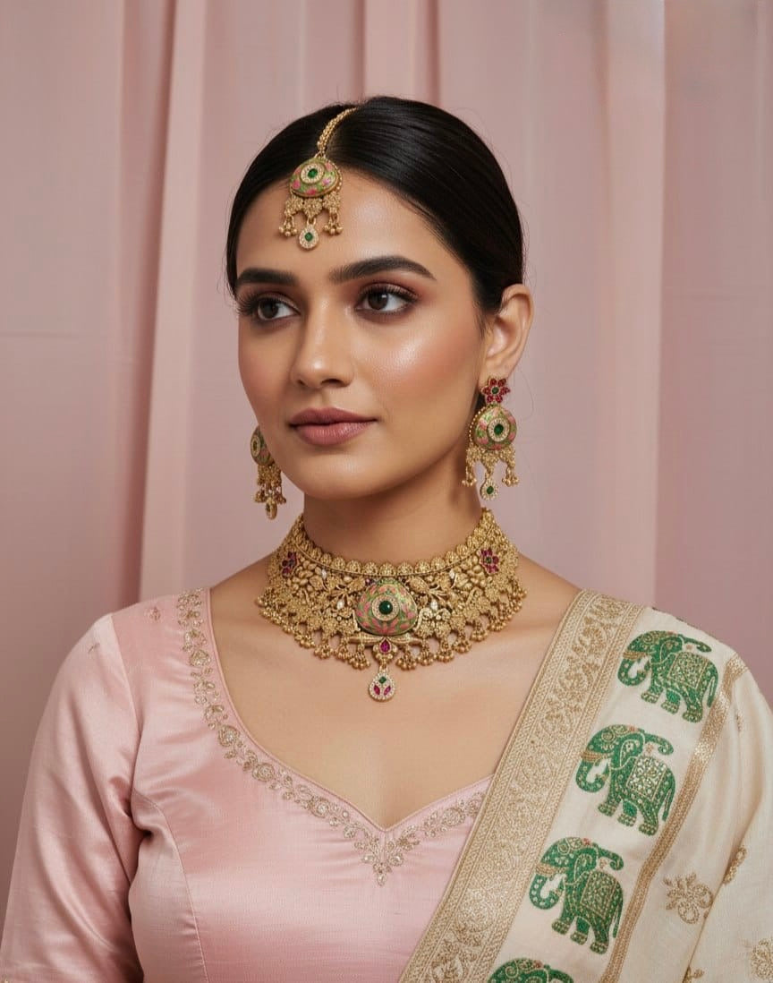 Hariyali Temple Choker Trio