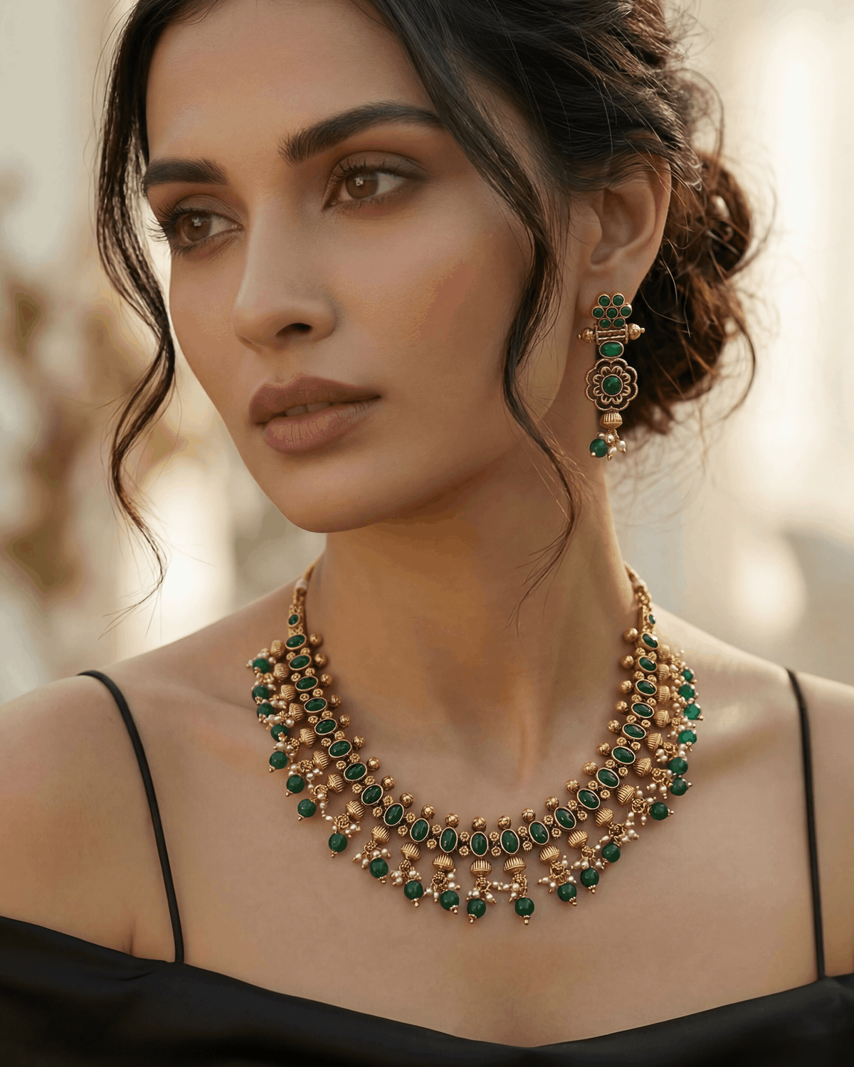 Vasudha Emerald Temple Necklace