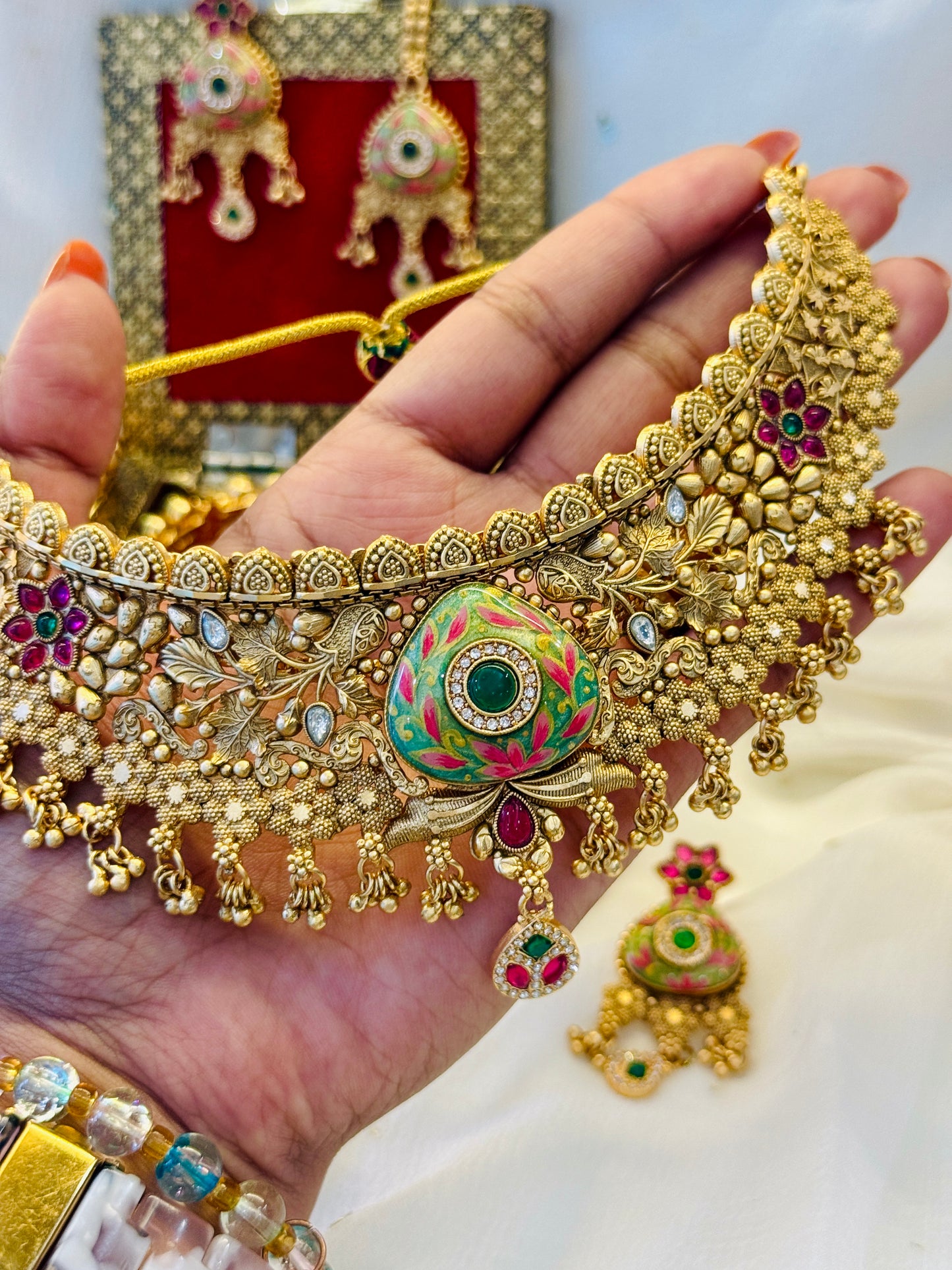 Hariyali Temple Choker Trio