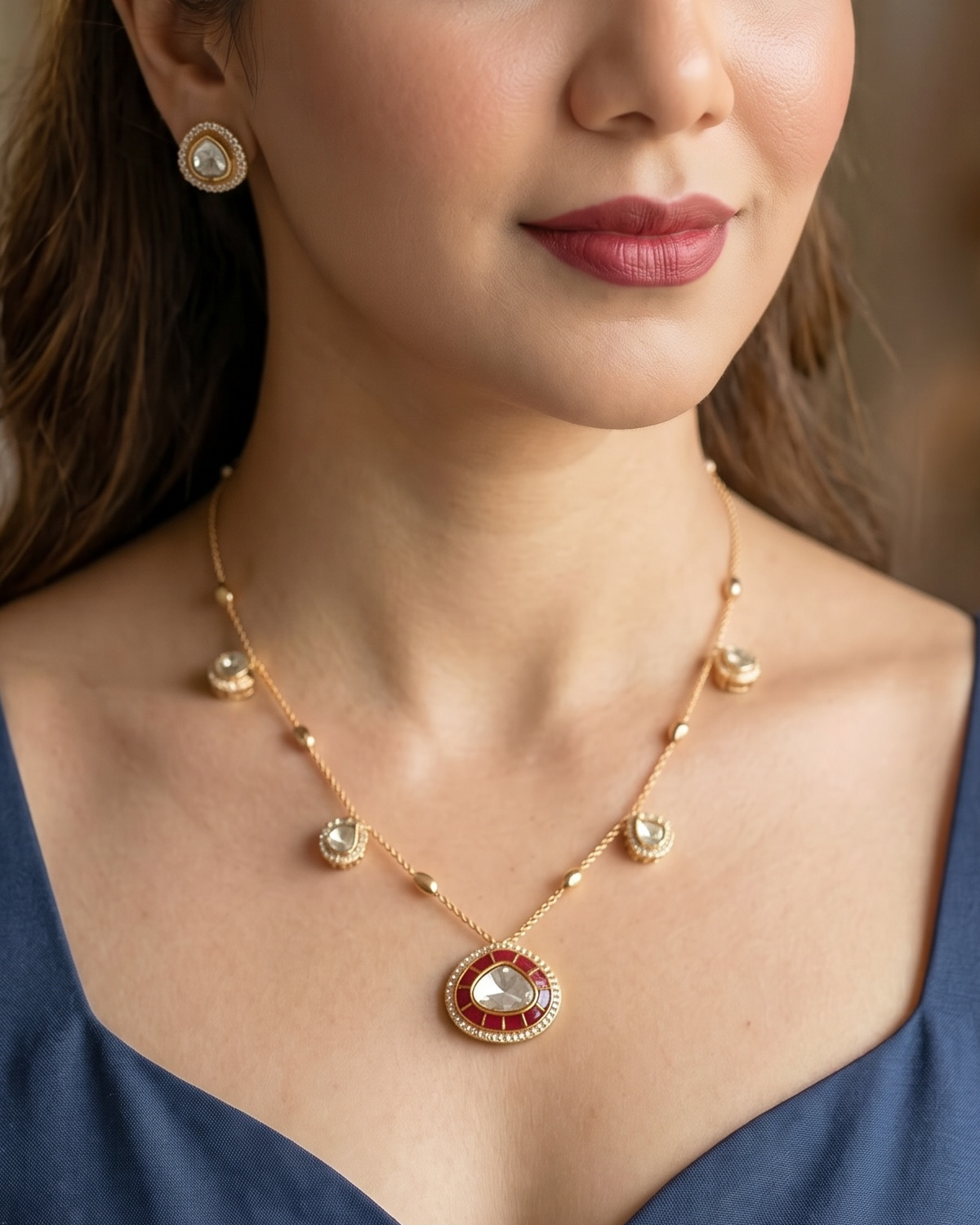Dew Drop Kundan Pendant Set