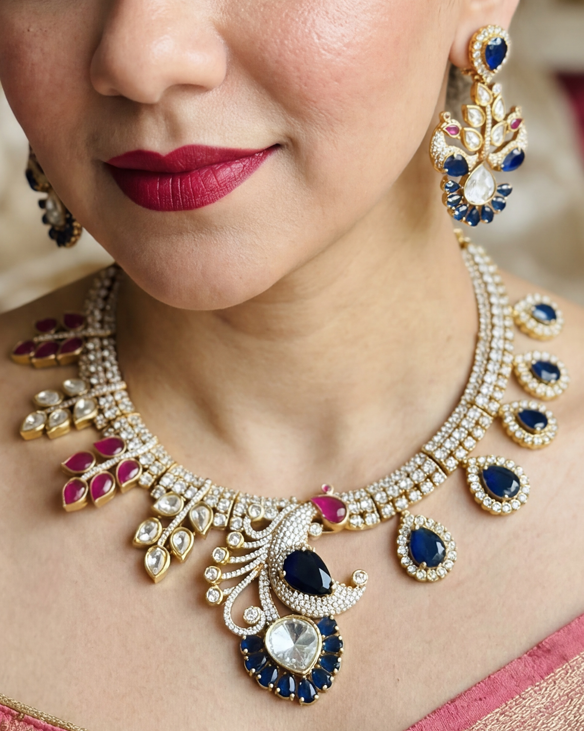Mayur Bagh Necklace - Blue & Red