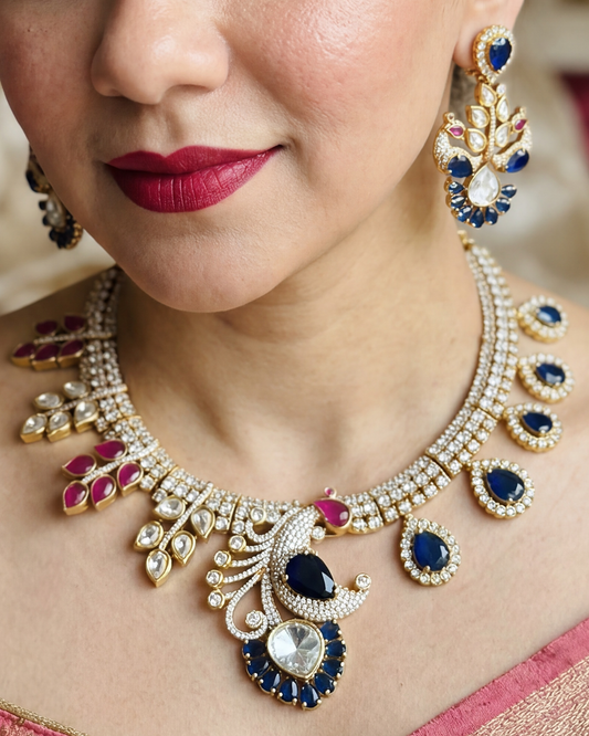 Mayur Bagh Necklace - Blue & Red