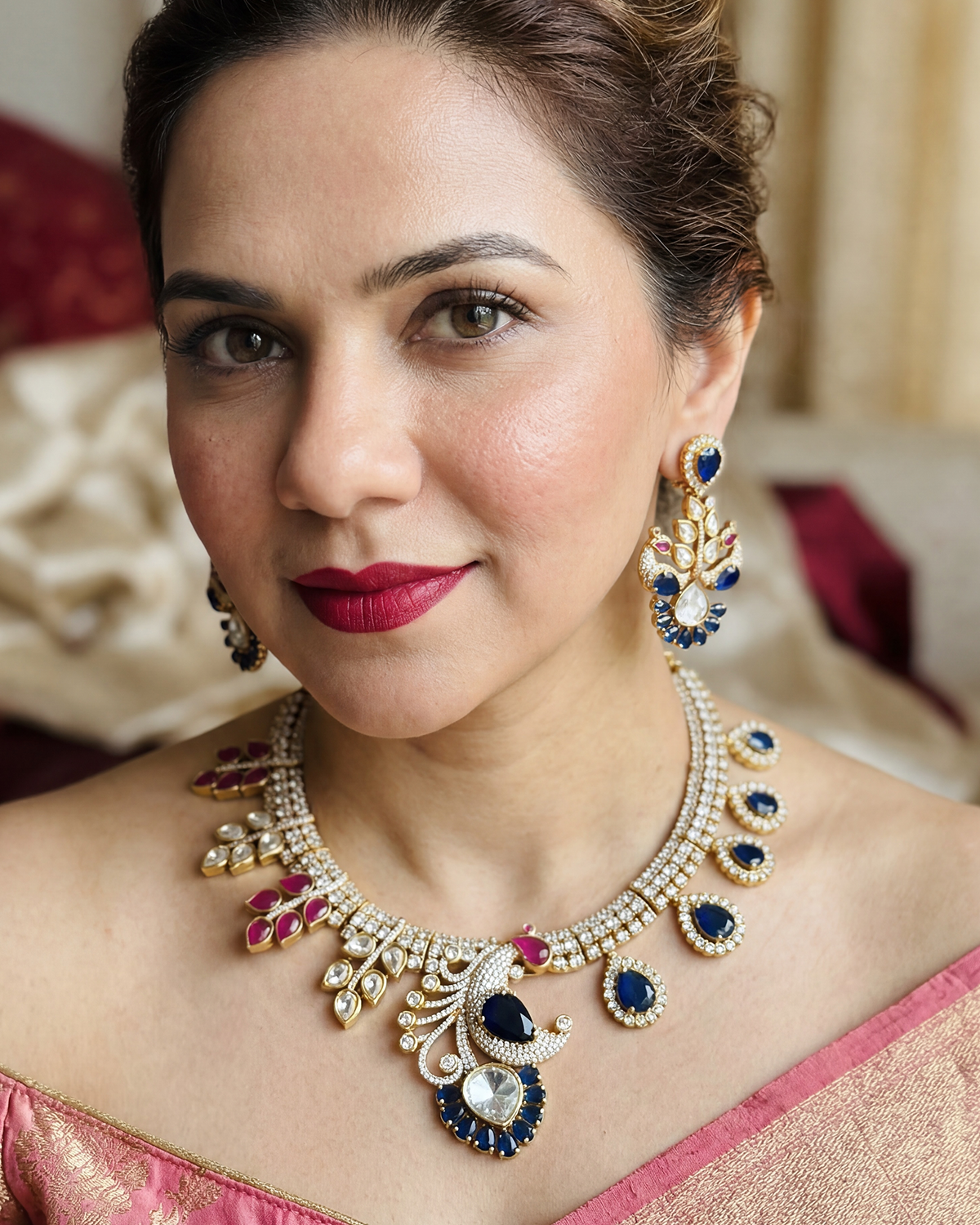 Mayur Bagh Necklace - Blue & Red
