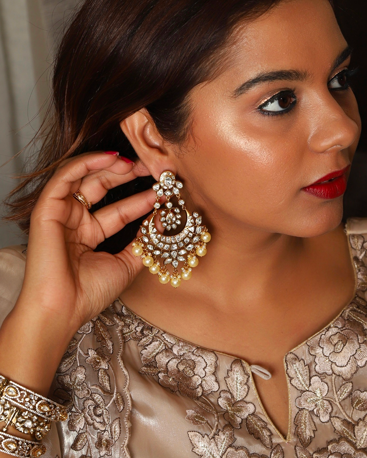 Roohani Chaand Uncut Polki Earrings