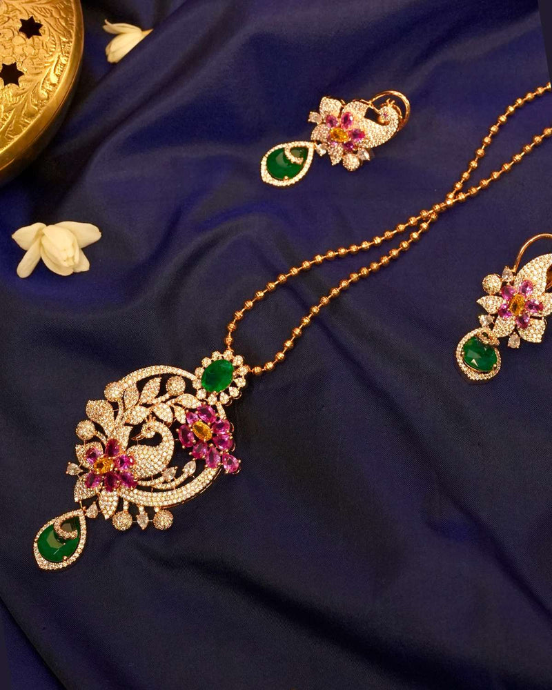 Diya Royal Peacock Pendant Set