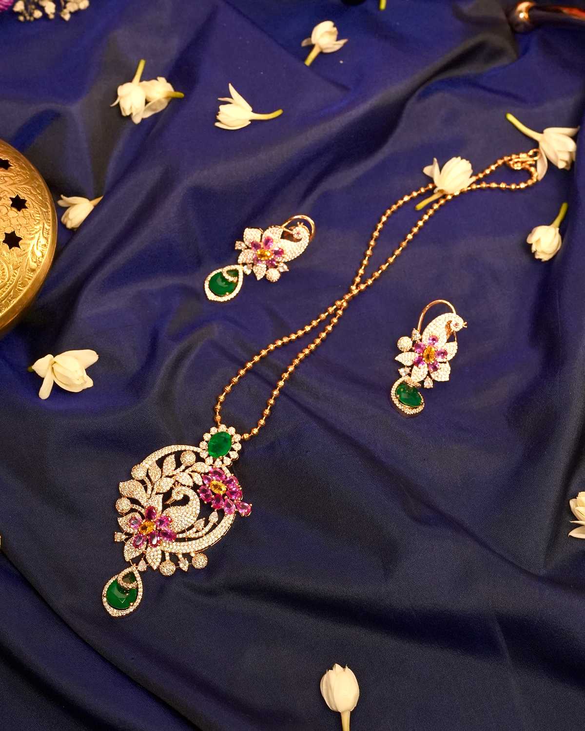 Diya Royal Peacock Pendant Set