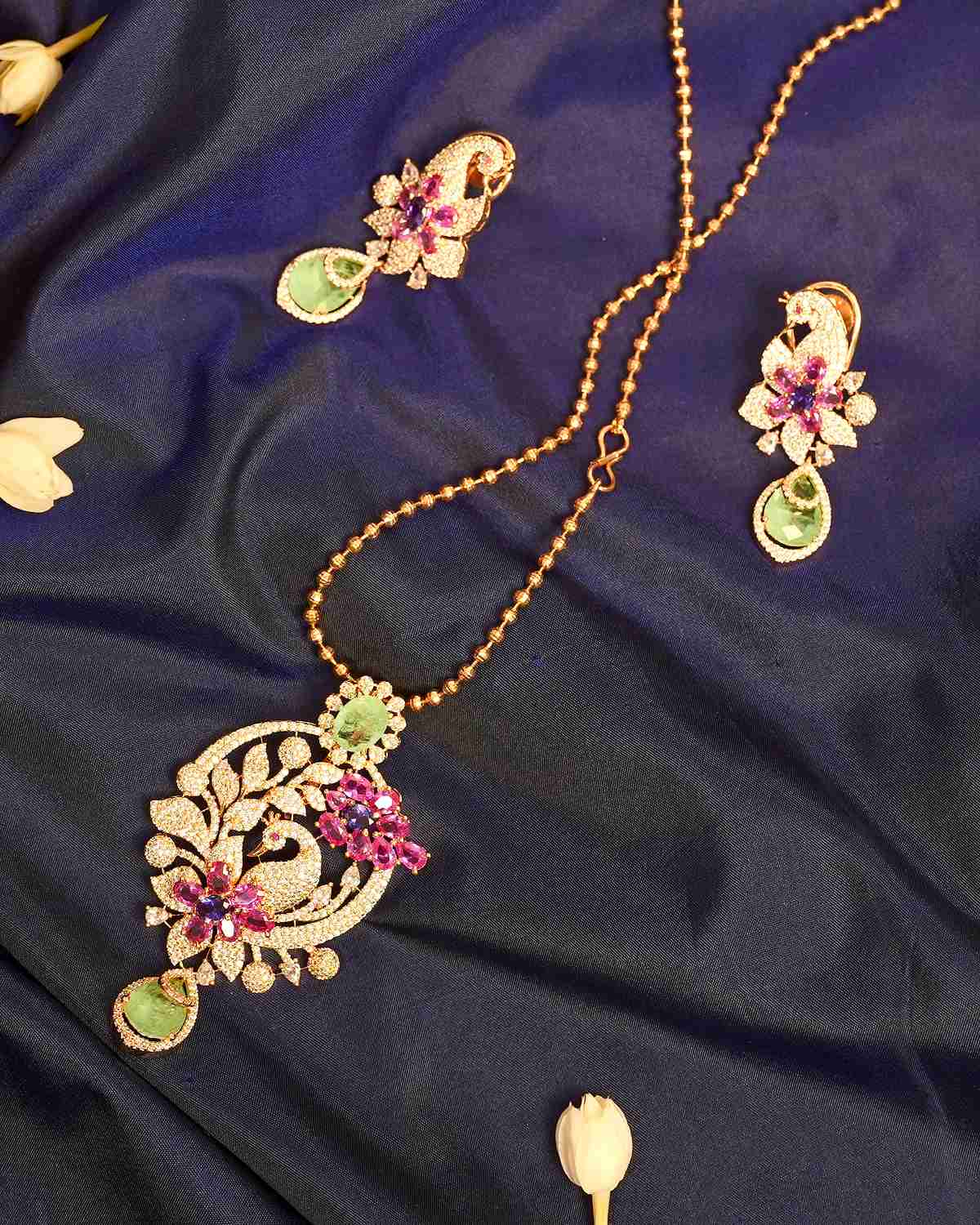 Diya Royal Peacock Pendant Set