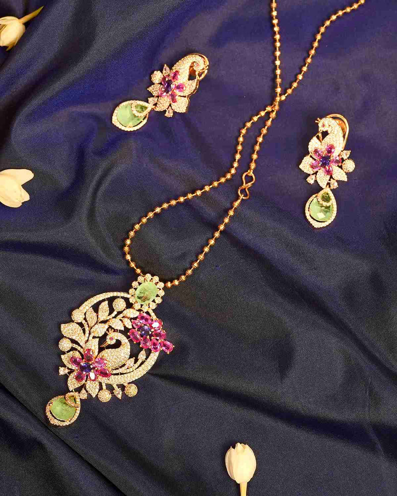 Diya Royal Peacock Pendant Set