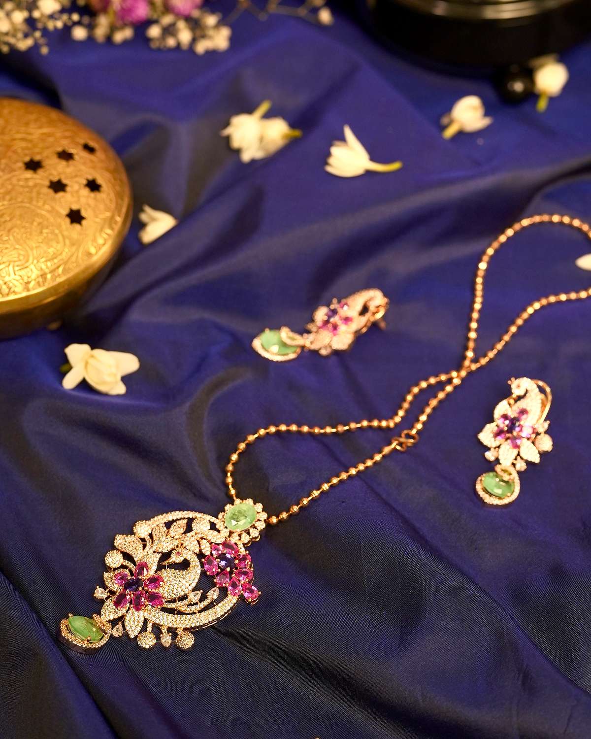Diya Royal Peacock Pendant Set