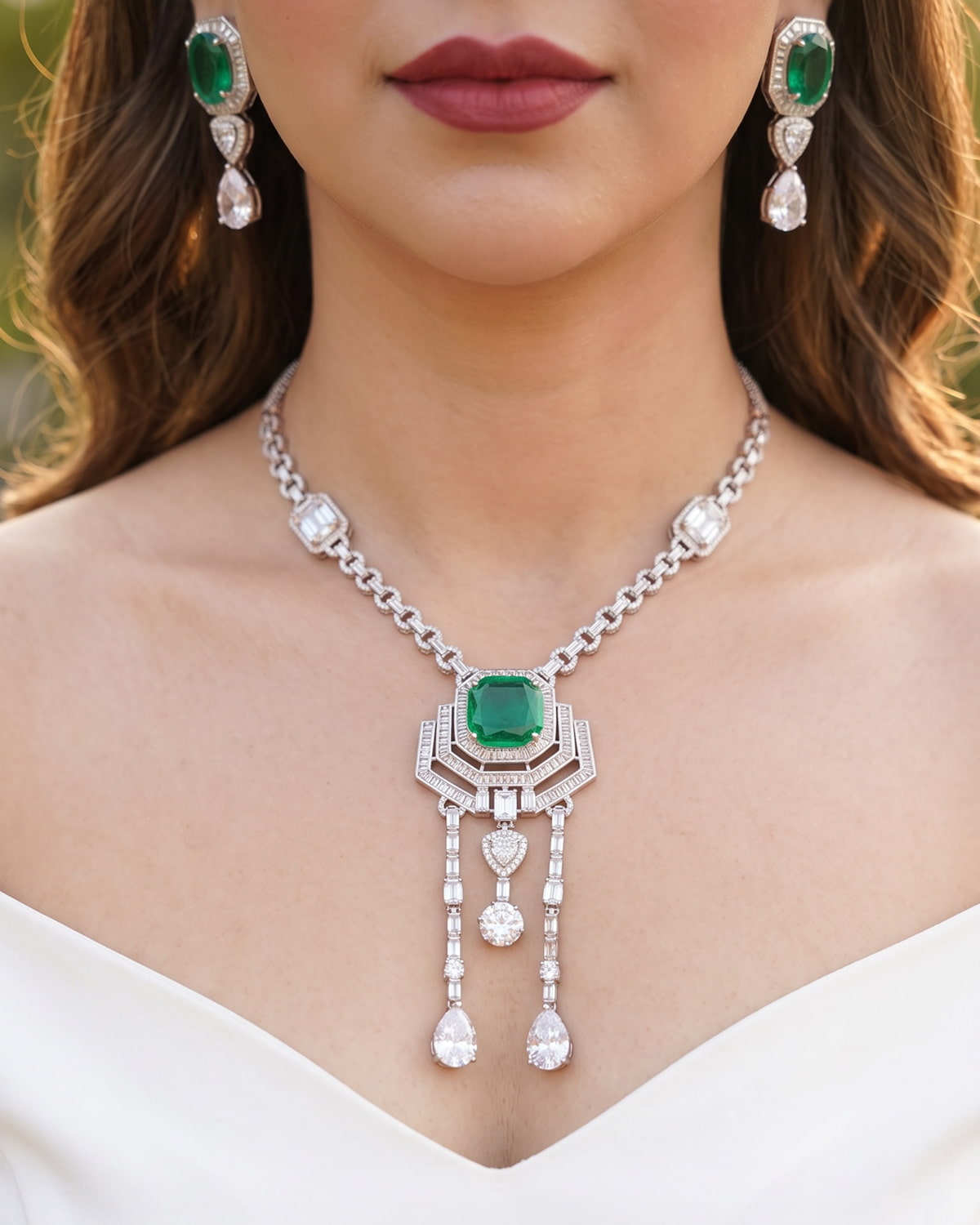 Emerald Drop Necklace Set