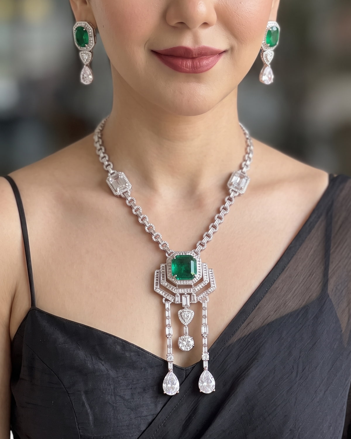 Emerald Drop Necklace Set