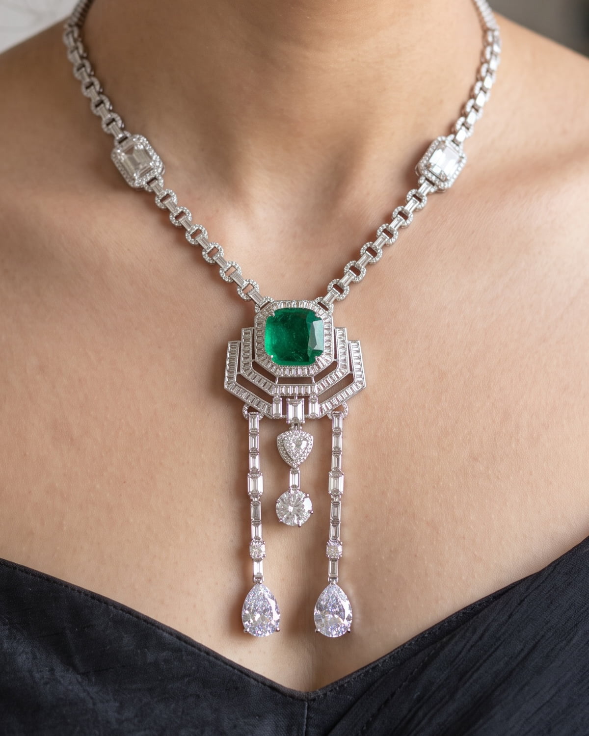 Emerald Drop Necklace Set