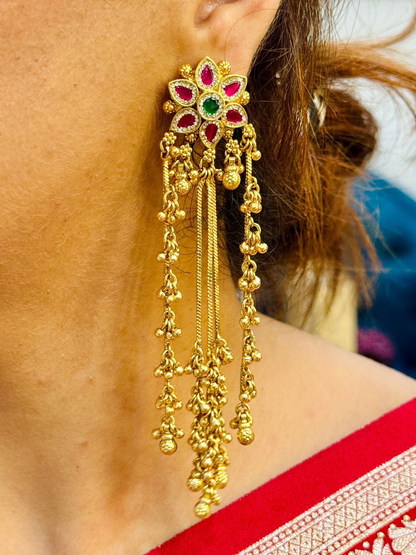 Kashmiri Lotus Tassel Earrings