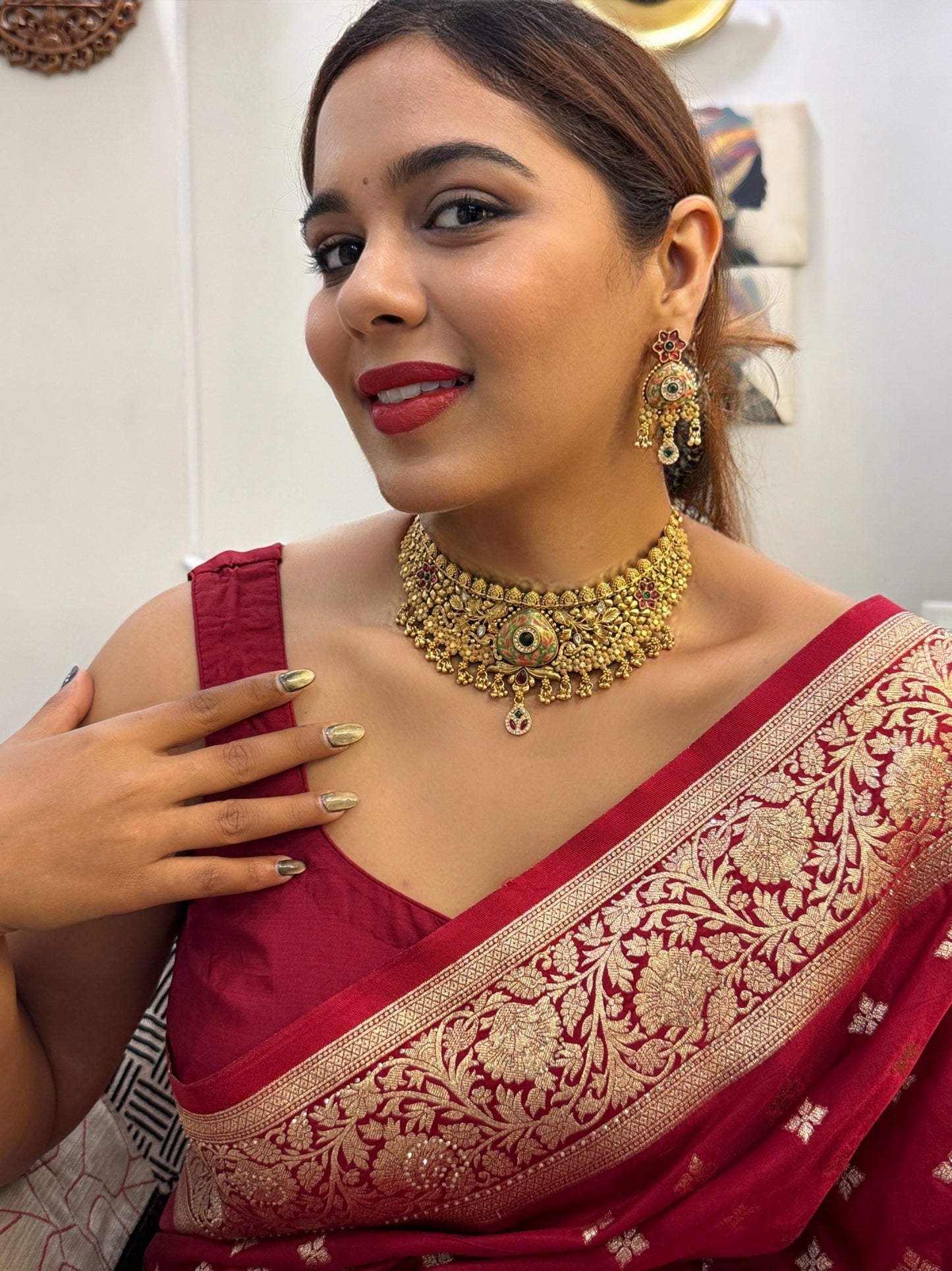 Hariyali Temple Choker Trio