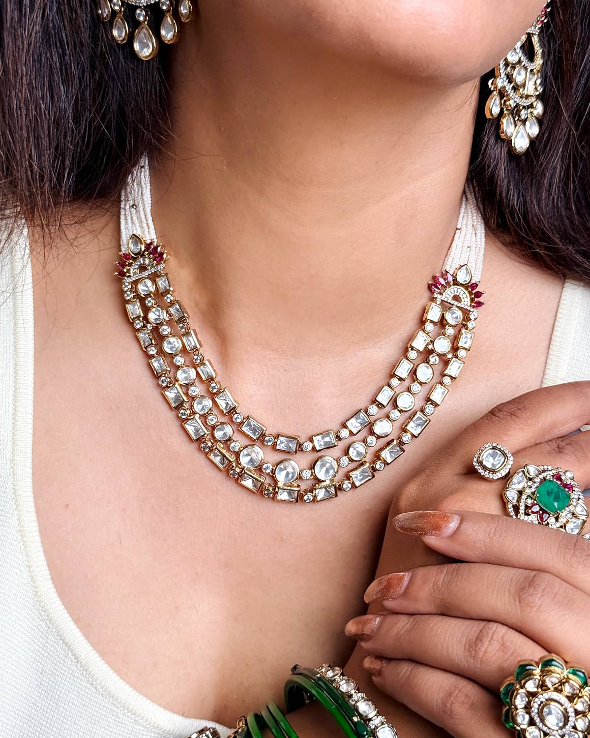 Indrani Peeli Polki Layered Necklace