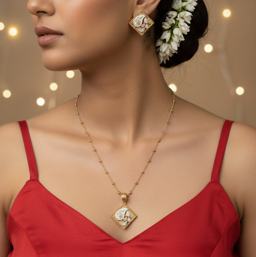 Itra Gold Pendant Set with earrings_02