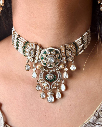 Mumtaz Moissanite & Pearl Choker Set