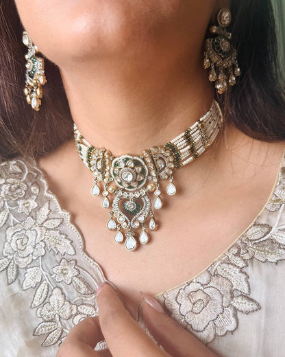 Mumtaz Moissanite & Pearl Choker Set