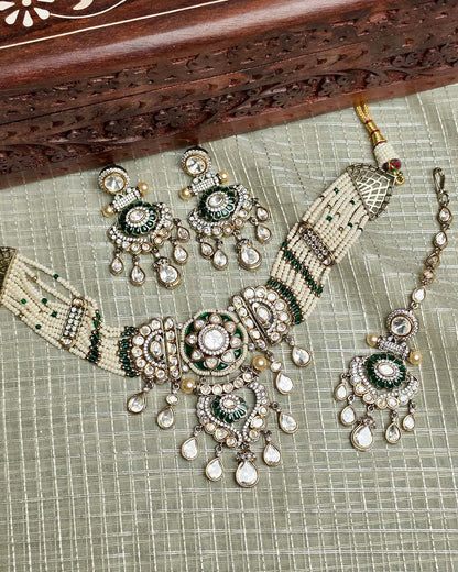 Mumtaz Moissanite & Pearl Choker Set