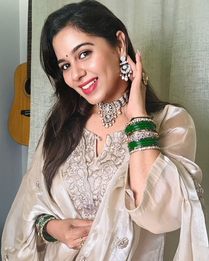 Mumtaz Moissanite & Pearl Choker Set