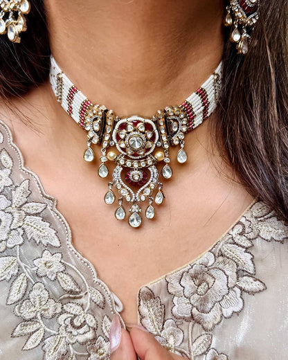 Mumtaz Moissanite & Pearl Choker Set
