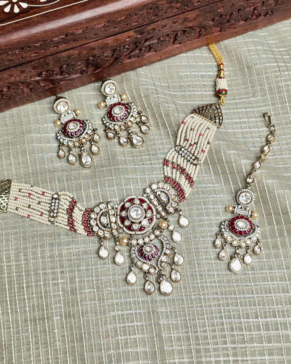 Mumtaz Moissanite & Pearl Choker Set