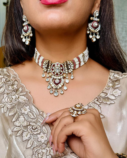 Mumtaz Moissanite & Pearl Choker Set