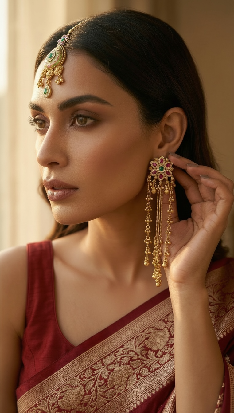 Kashmiri Lotus Tassel Earrings
