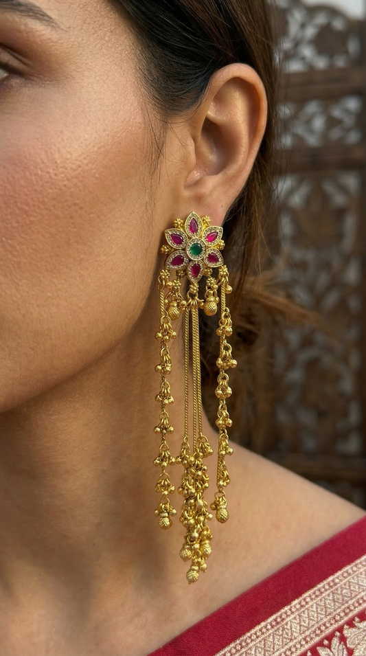 Kashmiri Lotus Tassel Earrings
