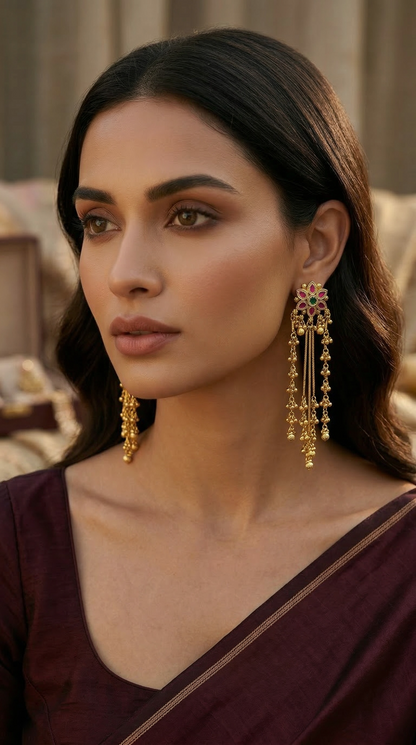 Kashmiri Lotus Tassel Earrings