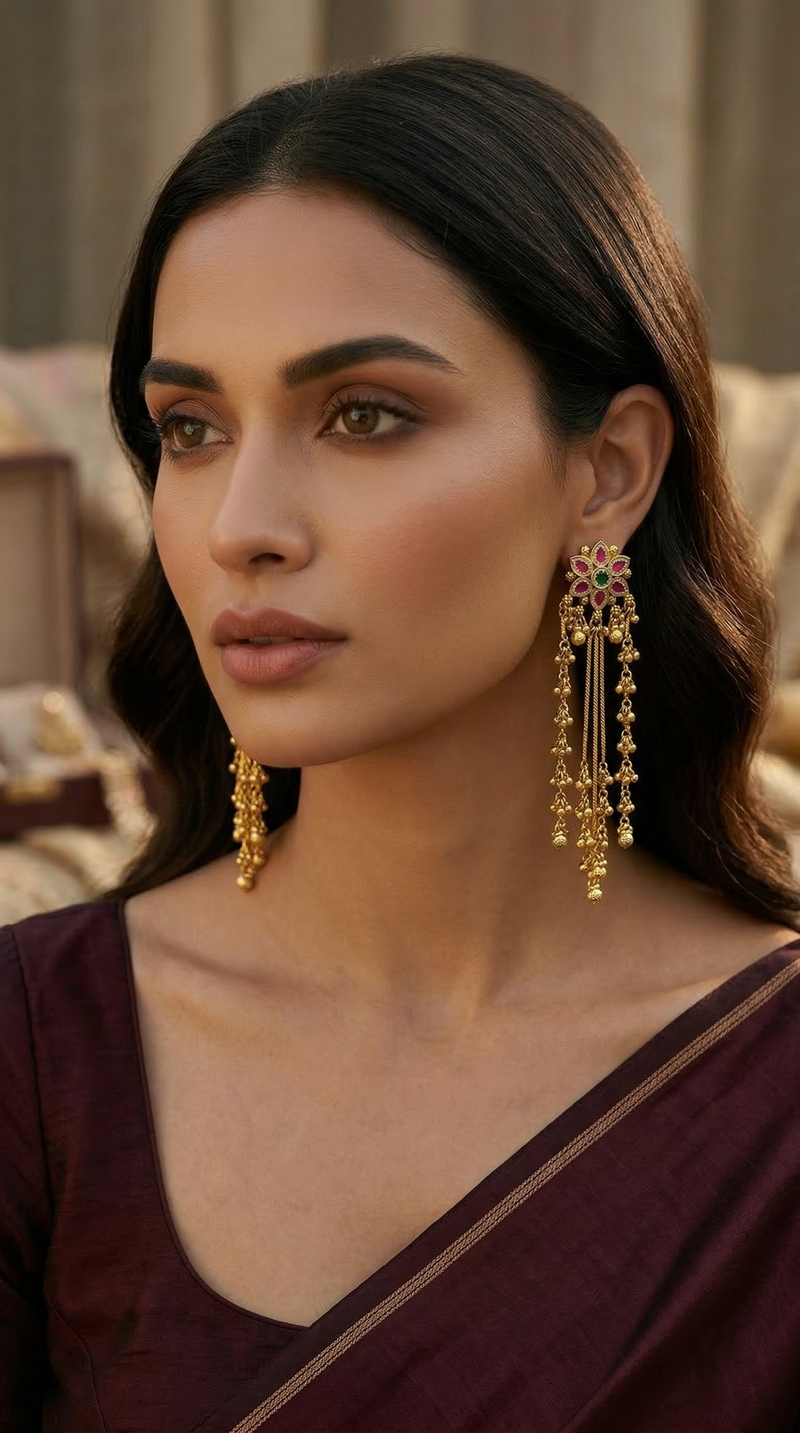 Kashmiri Lotus Tassel Earrings