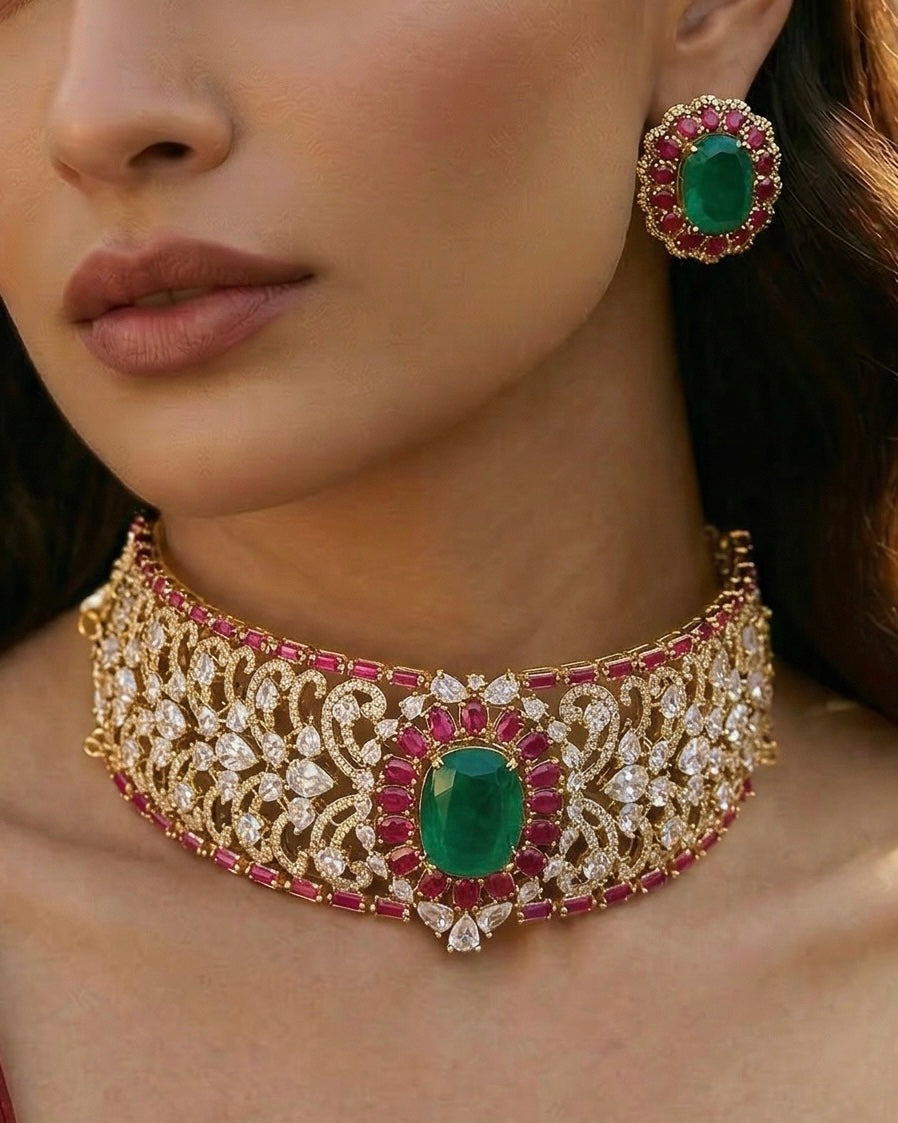 Ameera Emerald Regal Choker Set