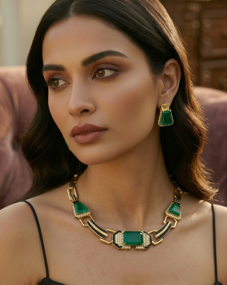 Emerald Doublet Stone Choker