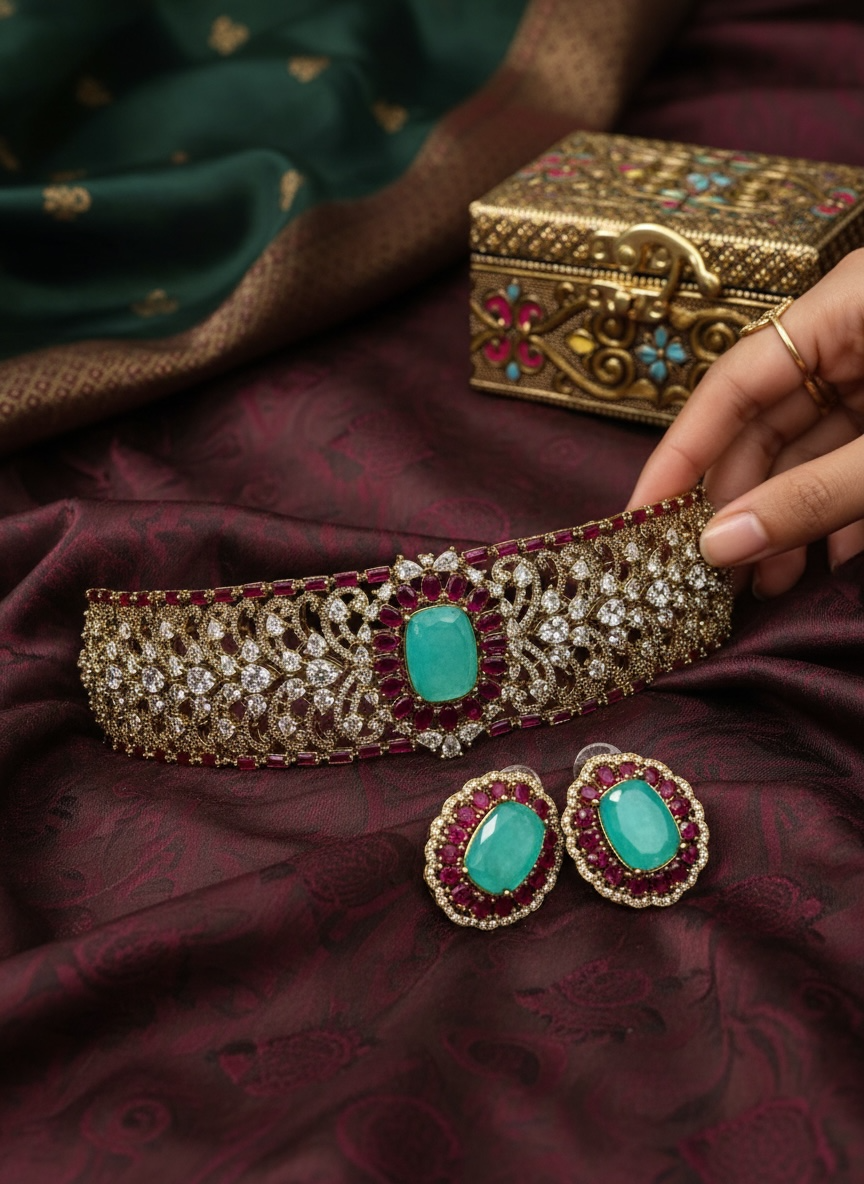 Ameera Emerald Regal Choker Set