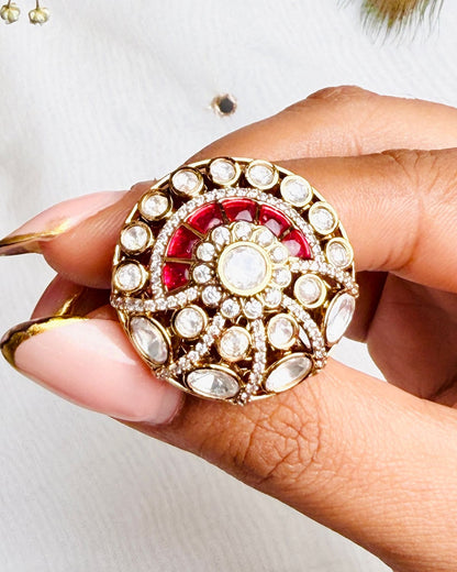 The Ruby Sunburst Moissanite Ring